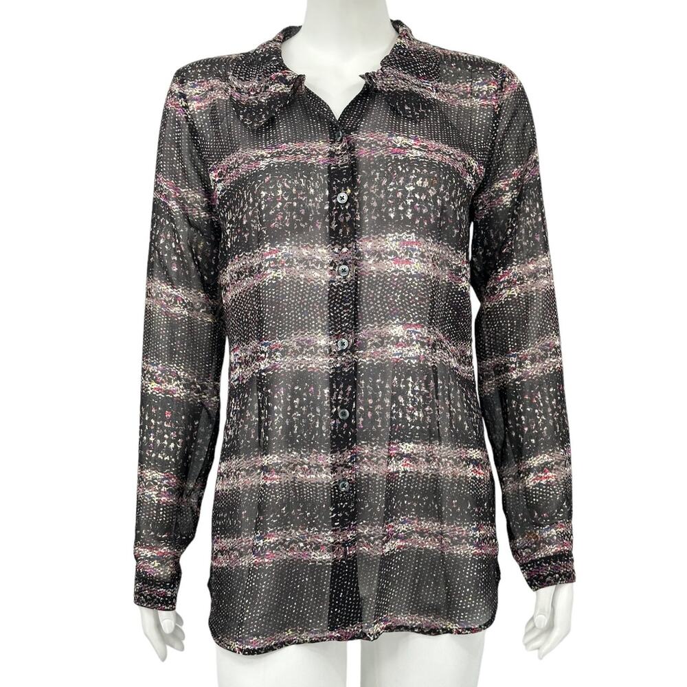Cabi Top Women Small Paris Blouse Black Crochet Print Sheer Romantic Boho Preppy